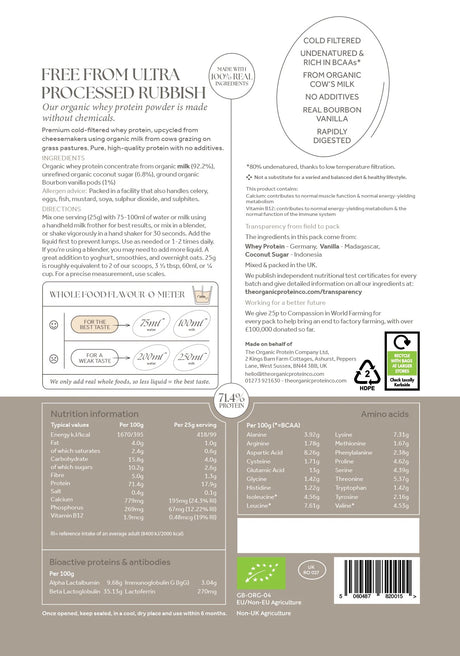 The Organic Protein Co Vanilla Whey Protein 1.2kg